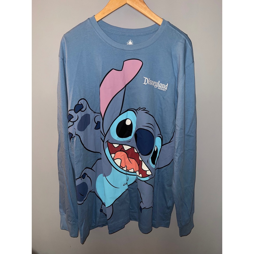 Disney Parks Stitch Disneyland Resort Long Sleeve Graphic T-Shirt Blue XL NEW